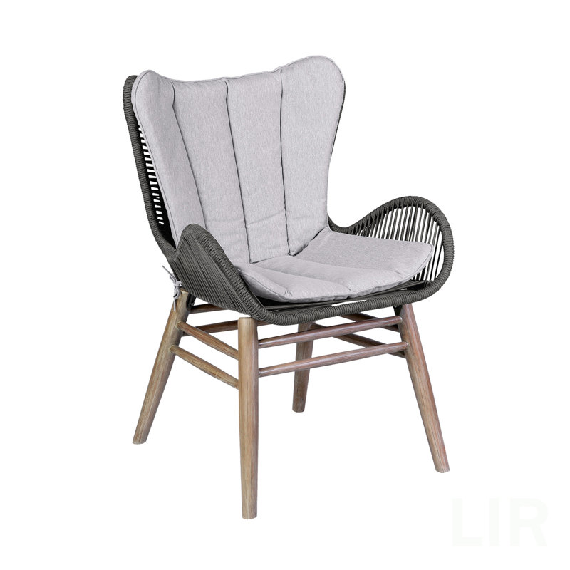 Chaise de patio en bois d'eucalyptus clair et corde anthracite Mateo