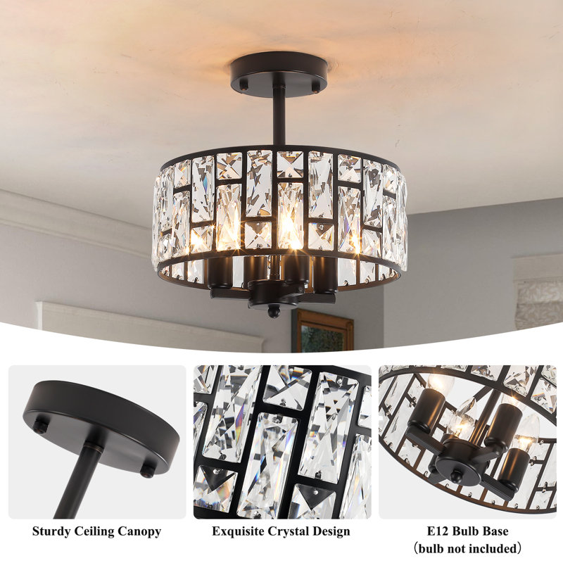 Modern Matte Black Crystal Semi Flush Mount Ceiling Light