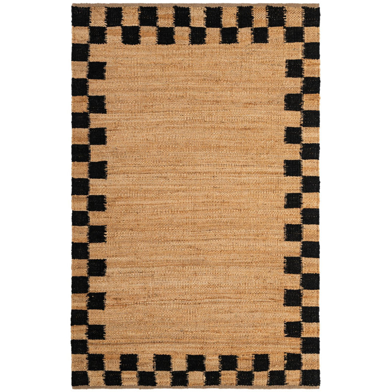  Mira Laurel Handwoven Jute Rug, Rectangle 5'1" x 8', Black/Natural
