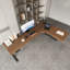 Bureau en bois massif en forme de L brun noisette + réglable en L noir + acier au carbone-826409524-826409529