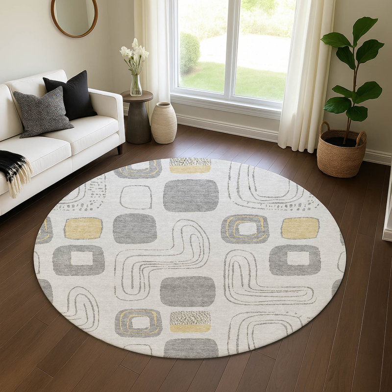 Premium Machine Washable Slesnick AMF1670 Geometric Rug, Round 8'