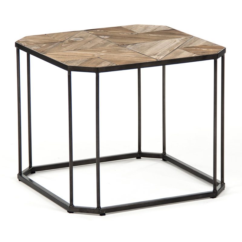 Cuthbert Geometric Wooden Top End Table with Black Metal Legs