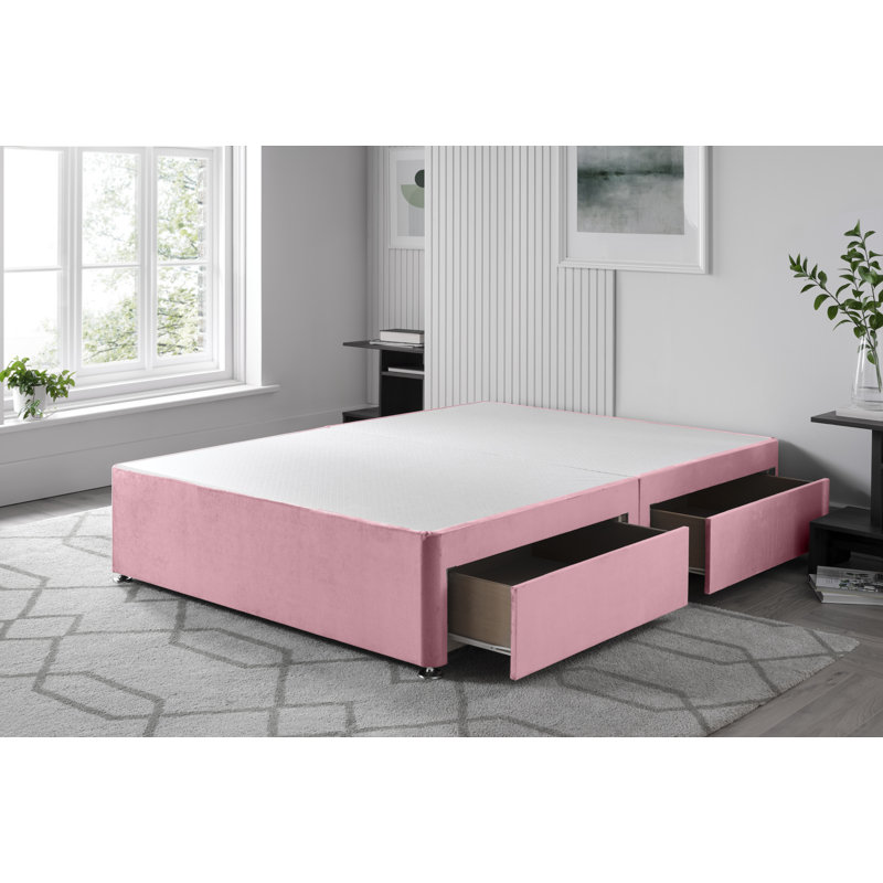 Plush Divan Bed Base, Right Side Drawers, Single (3'), Pink