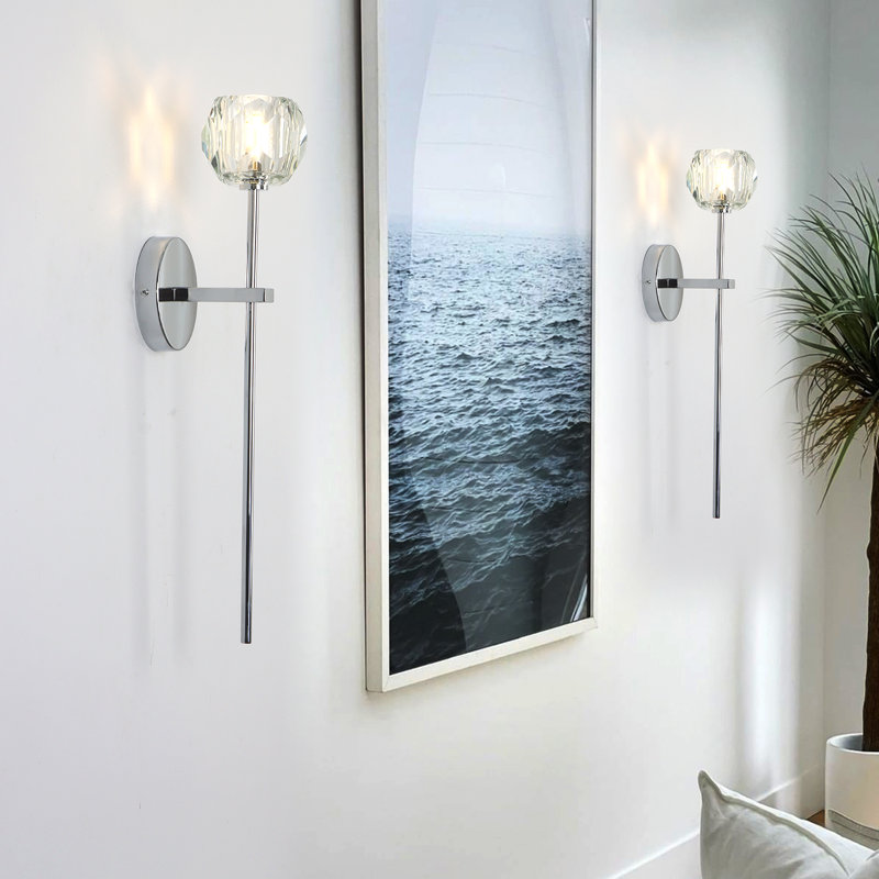 22 Inch Dimmable LED Modern Luxurious Crystal Wall Sconces Set Of 2, Chrome