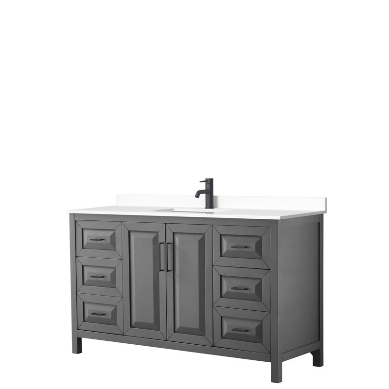 Ensemble de meuble-lavabo simple 60 po Daria, Marbre de culture de Carrare, Gris foncé, Noir mat