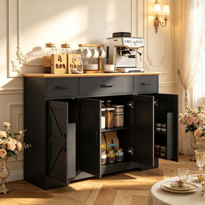 Buffet Farmhouse avec charnières à fermeture en douceur et rangement réglable
