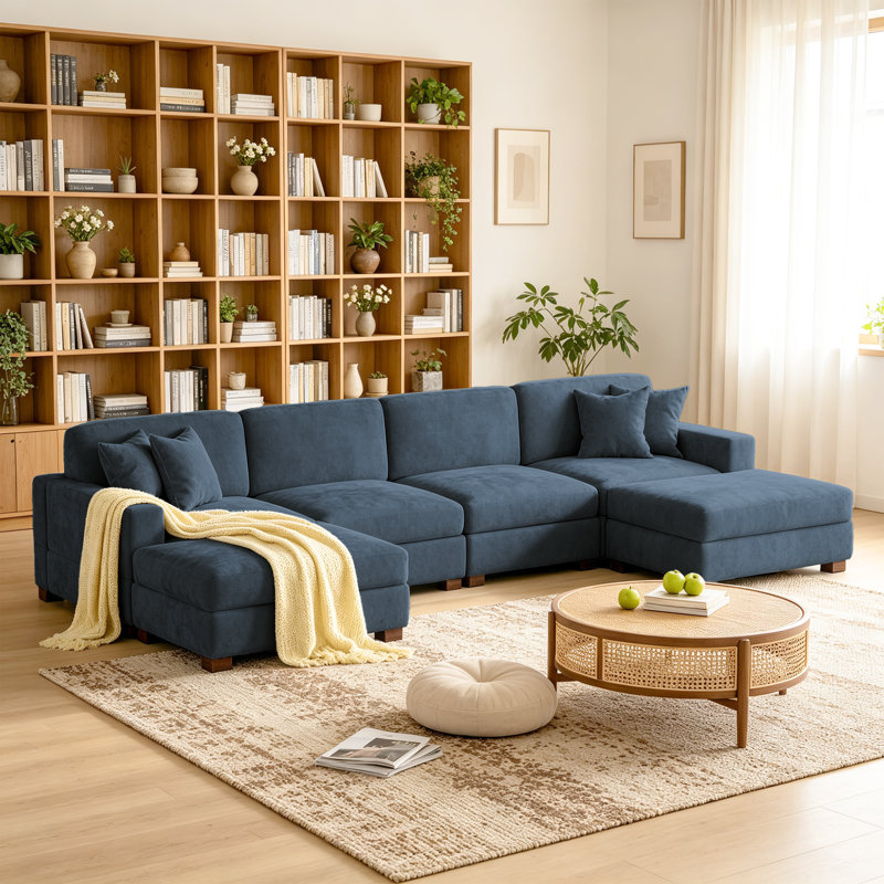 Canapé modulaire en chenille 6 pièces 6 pièces, H 33,4 po x l 152,1 po x P 68,3 po, Chenille bleu