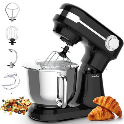 Mocoloo  5.5QT Black Stand Mixer 350W 12-Speed Tilt Head Small Kitchen Mixer with Stainless Steel Bowl, Dough Hook, Flat Beater, Wire Whisk & Splash Guard