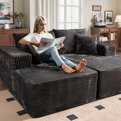 Canapé-lit modulaire en velours côtelé de 74,8 po avec méridienne double et sans assemblage