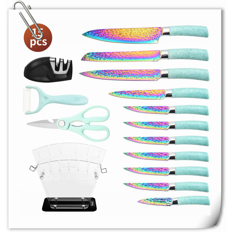 Rephen Knife 15 Piece Knife Block Set, Teal