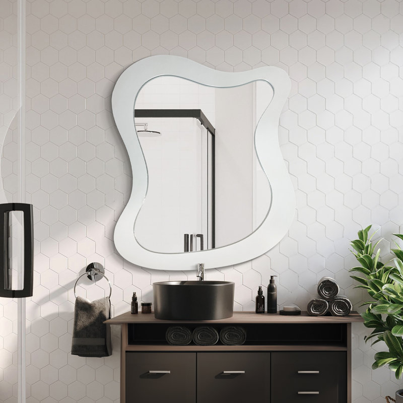 Wood Wall Mirror, 36" H x 30" W, White