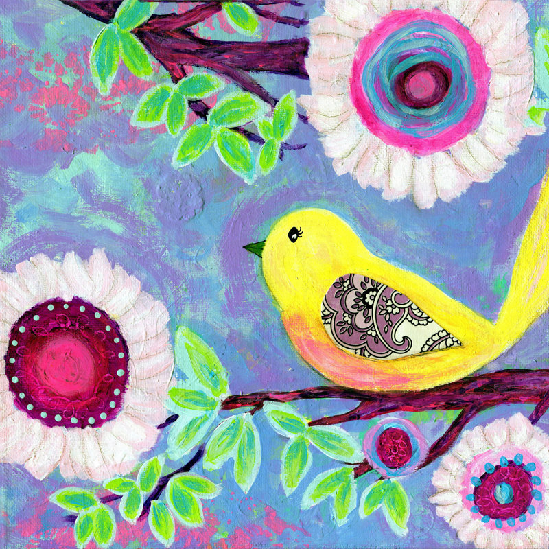 'Bird On Branch' by Jill Lambert Print on Wrapped Canvas, 40" H x 40" W x 1.5" D
