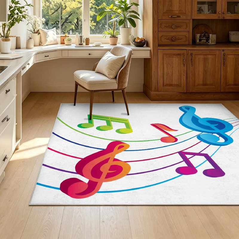 Clear Musical Music Song Abstract Banner Blue Bright Colorful Decor Machine Washable Indoor Area Rug, Rectangle 55" x 79"
