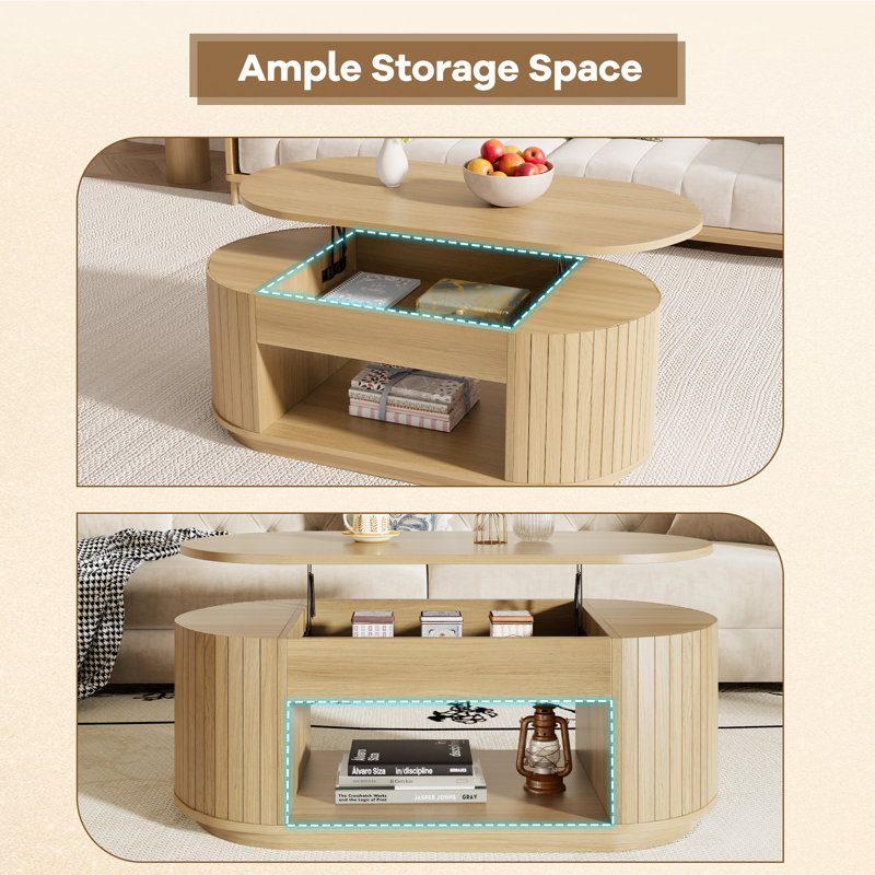 43-Inch Lift Top Wood Coffee Table, Center Tea Table With Hidden Storage Compartment And Open Shelf For Living Room, Apartment, Small Space, Light Brown Oak