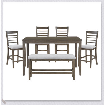 Élégant ensemble de salle à manger à hauteur de comptoir 6 pièces avec finition brun clair confortable, idéal pour les maisons modernes et traditionnelles