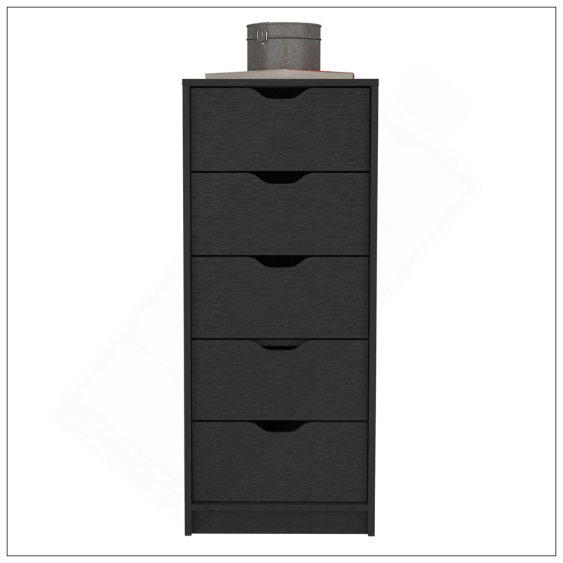 Commode H 42 po, 5 tiroirs, commode de rangement mince, noir, Noir