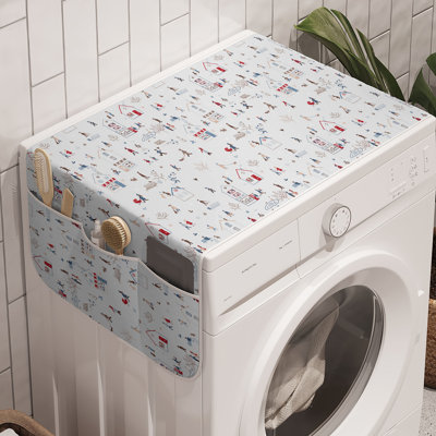 Christmas Snow Scene Washing Machine Organizer Pack of 2 47" x 18.5" Pearl Slate Blue and Ruby