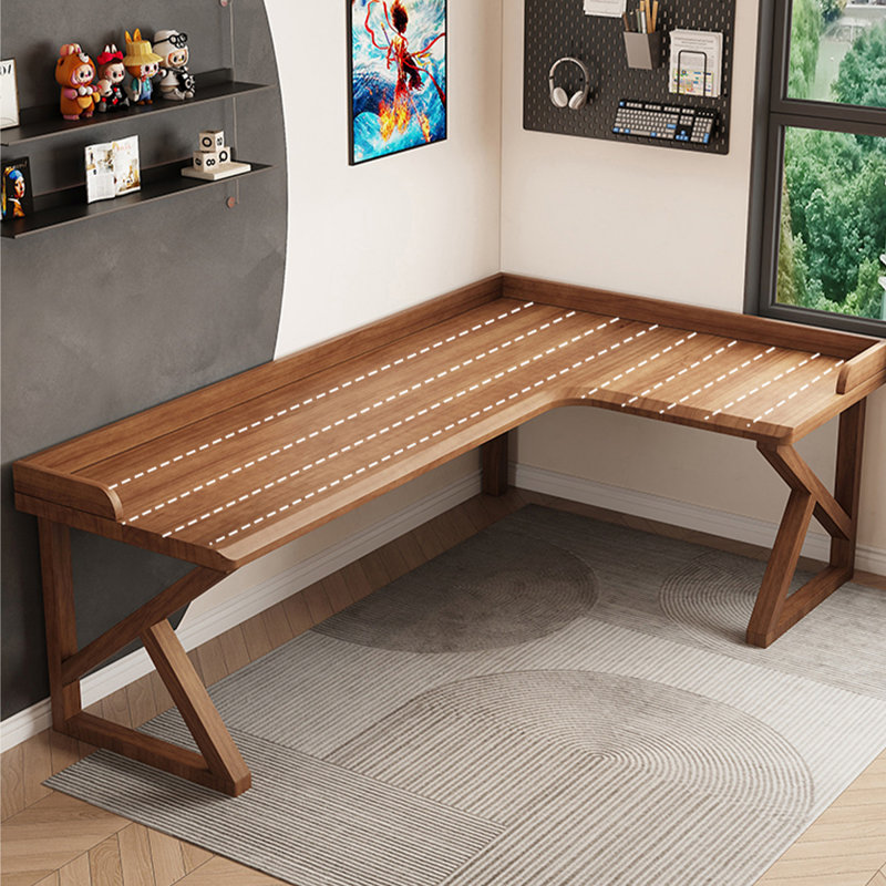 Bureau d'écriture en L en bois massif brun noisette, H 29,53 po x l 62,99 po x P 47,24 po