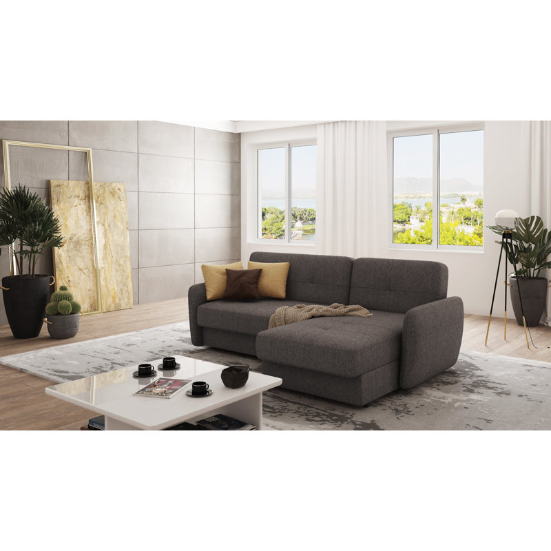 Modern Corner Chaise Sofa Jumbo with Sleeping Function And Storage, Brown - Khaki, Right Hand Facing