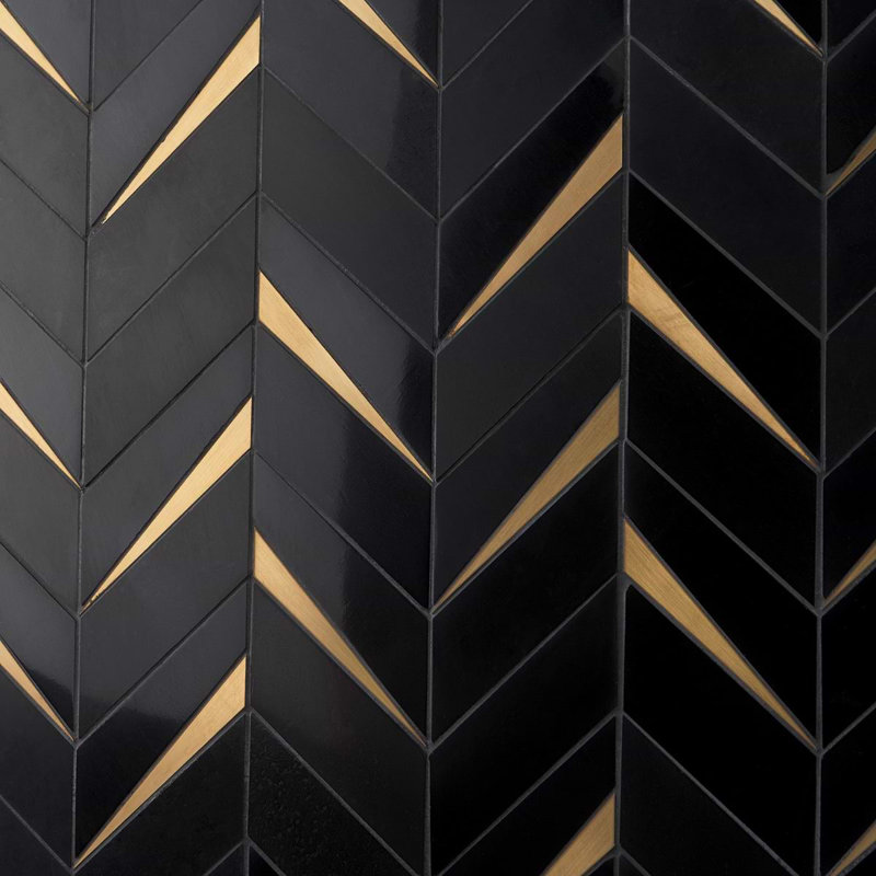 Vara Polished Marble And Brass Mosaic, Nero