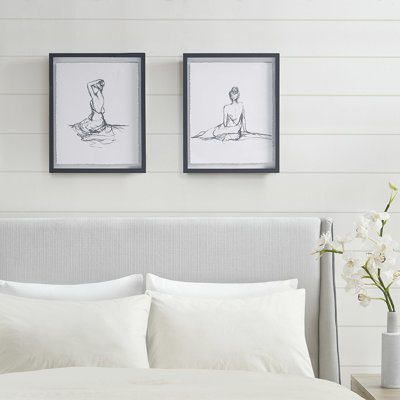 Décoration murale moderne - Esquisse de femmes, art encadré sur papier ponté noir et blanc