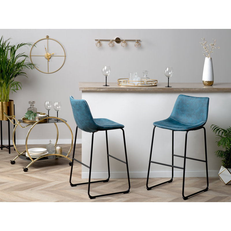 Mateyka Upholstered Counter Stool with Metal Frame, Blue