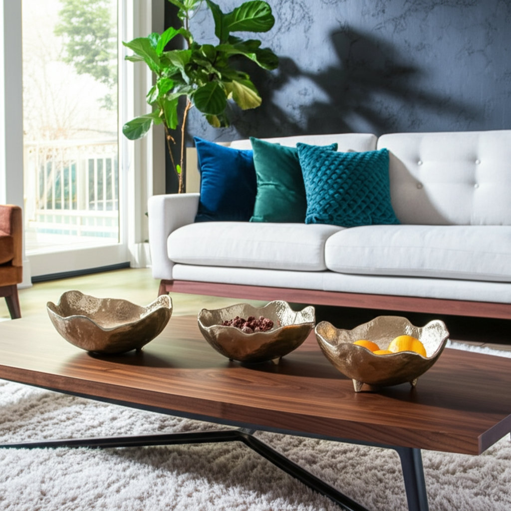 Set of 3 8 and 10 and 12" Metal Gold Organic Bowls - 12" x 11" x 5" Bungalow Rose