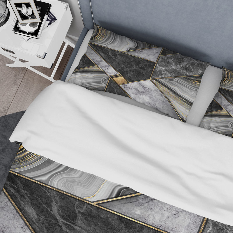 Marble Granite Agate With Touches Of Gold - Modern Duvet Cover Set - Microfiber Polyester, Twin Duvet Cover + 1 Standard Sham