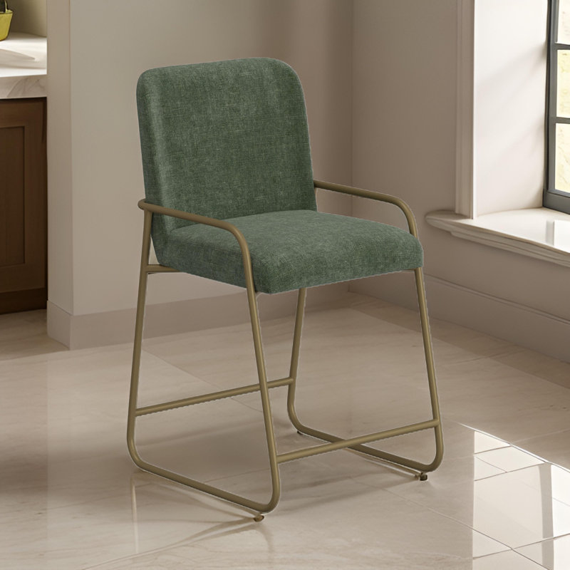Chaise Suze, dossier arqué, Tabouret de comptoir (siège d'une hauteur de 24 p, Polyester vert olive