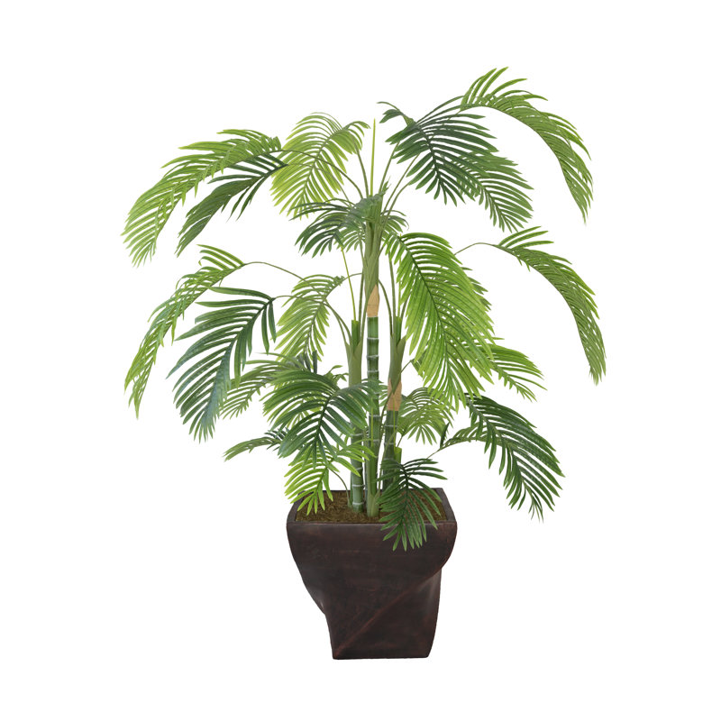 Palmier artificiel en pot 77 po Panama, Pot de 17,5 po de hauteur en fibre de bronze