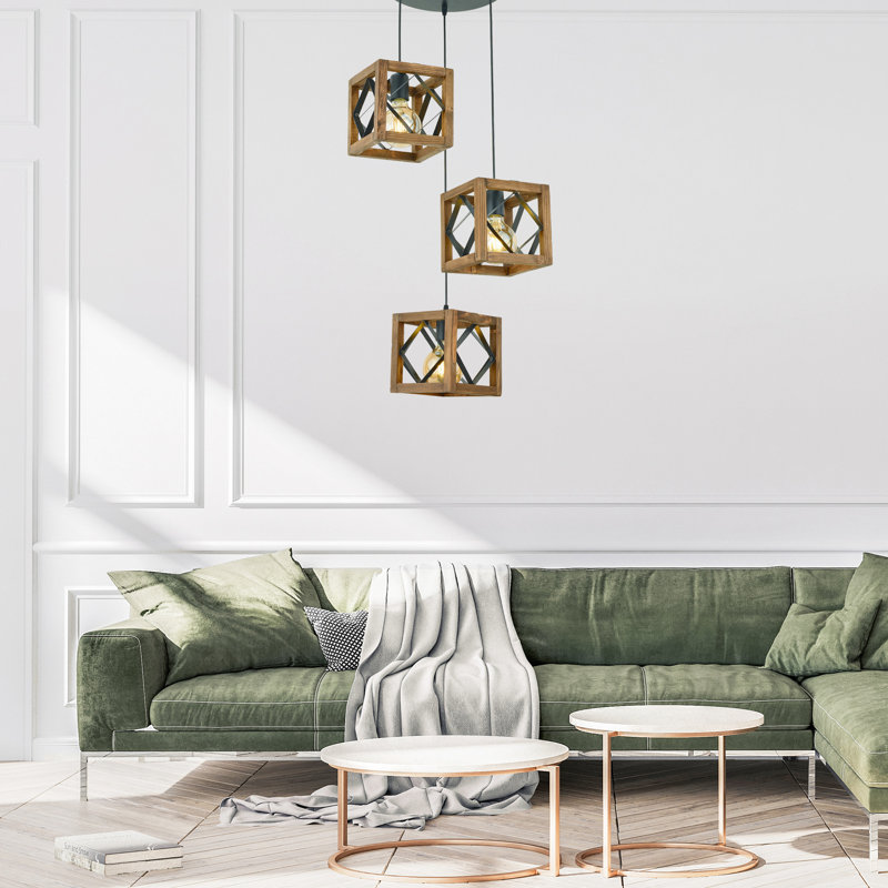 Loucks 3 - Light Walnut/Black Cluster Pendant