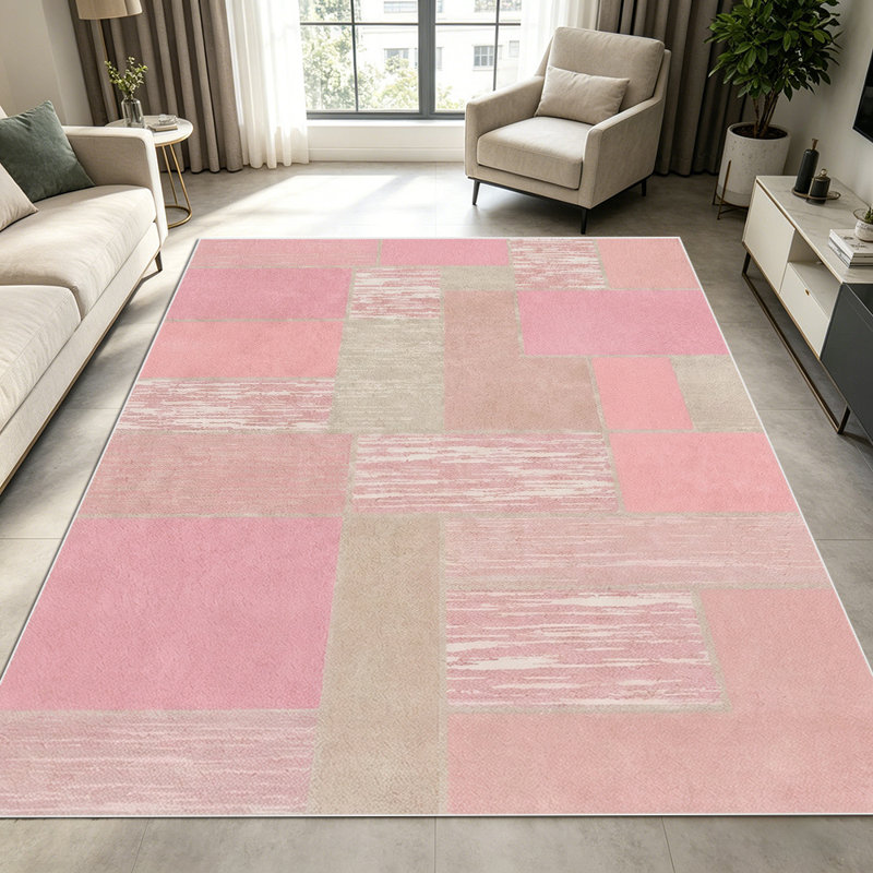 1PC Pink Geometric Patchwork Striped area rugs for Living Room, Soft, All seasons, Easy-maintain, Washable Indoor mat, Farmhouse suitable for dining room, bedroom, kitchen, entryway, home office, balcony, Home Decor, Outdoor Decor.
