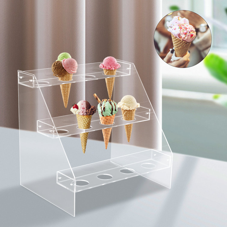 16 Mini Ice Cream Cone Holder Party Favor Display Stand - Clear