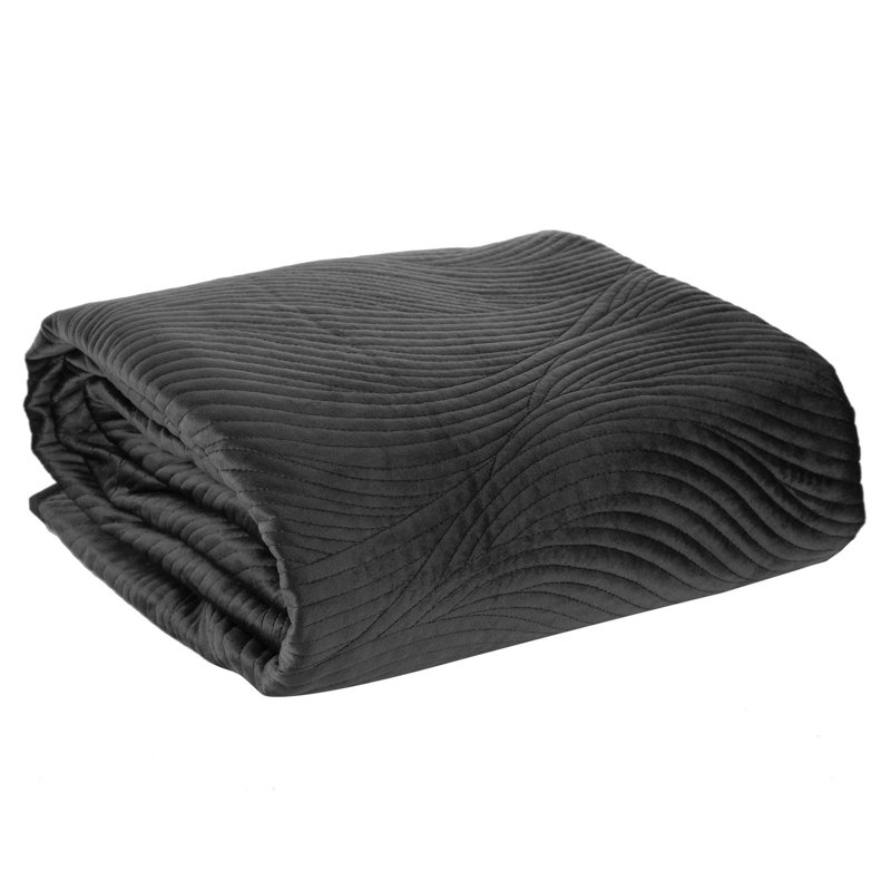 Carmody Polyester Solid Colour Bedspread, Black, W170 x L210cm