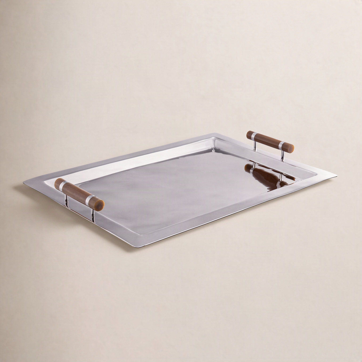 Gomez Stainless Steel Serving Tray, Nickel w/ Amber Accent