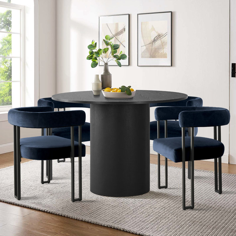 Ensemble de salle à manger 5 pièces avec chaises en velours, Bleu
