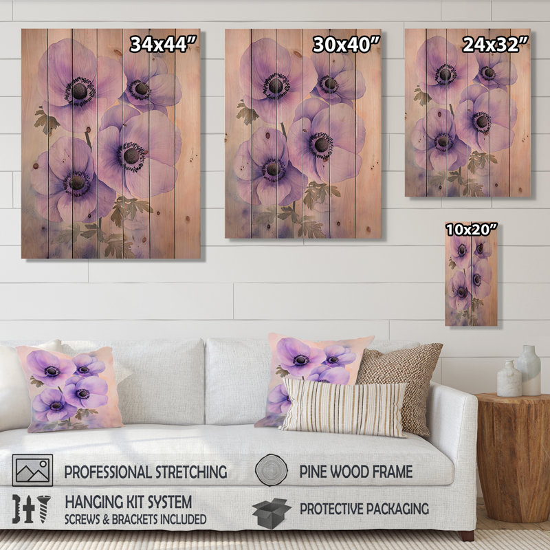 Décoration murale Aura Of Anemone Serenity - Coquelicots sur bois de pin naturel, H 20 po x l 10 po x P 0,78 po