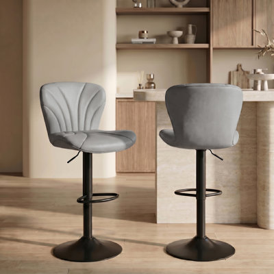 Adjustable Swivel Bar Stools, Modern PU Leather Counter Height Chairs With Shell Back & Footrest For Kitchen Island