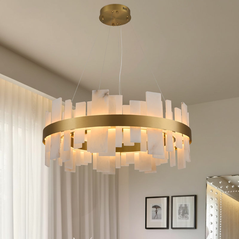 Luminaire suspendu cylindrique 23,6 "/ 31" à DEL moderne en albâtre, H 13,7 po x l 31 po x P 31 po, 60 W