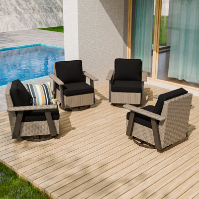 Outdoor Swivel Rocking Chairs Set, 360°Wicker Rocker Patio Rattan Chairs Patio Furniture Set by EAGLE PEAK