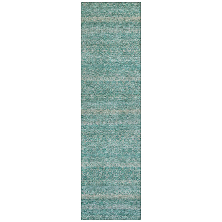 Machine Washable Indoor/Outdoor Xhevrie Teal Rug