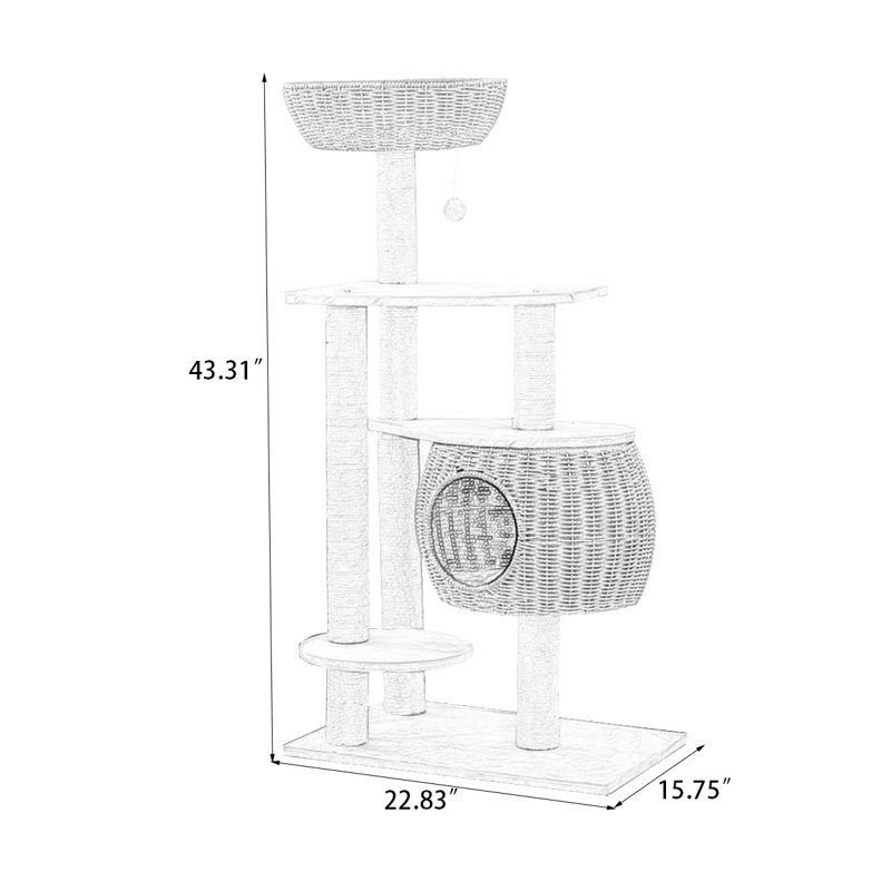 4 Tiers Cat Tree with Condons,Perch,Scratching Posts, 43.31" H x 15.75" W x 22.83" L