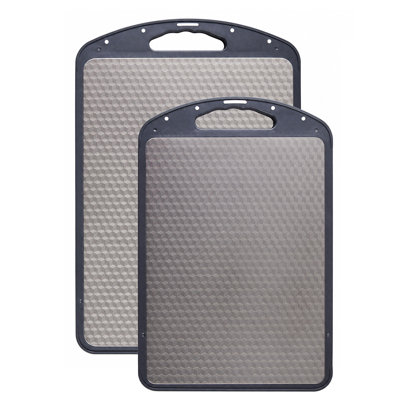 Set of 2 Pure Titanium Cutting Board, Double-Sided Food Prep Board with Non-Slip Base & Handle, Dishwasher Safe for Kitchen & Outdoor Use