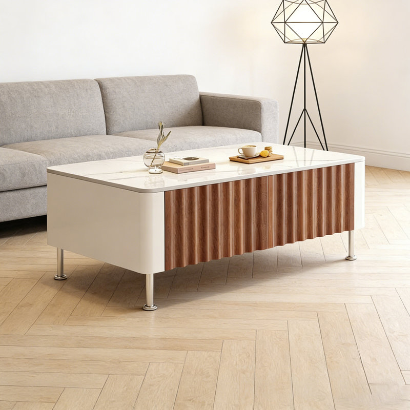 Table basse ondulée Wave, Brun, Blanc / gris clair, H 17,32 po x L 39,37 po x l 19,68 po