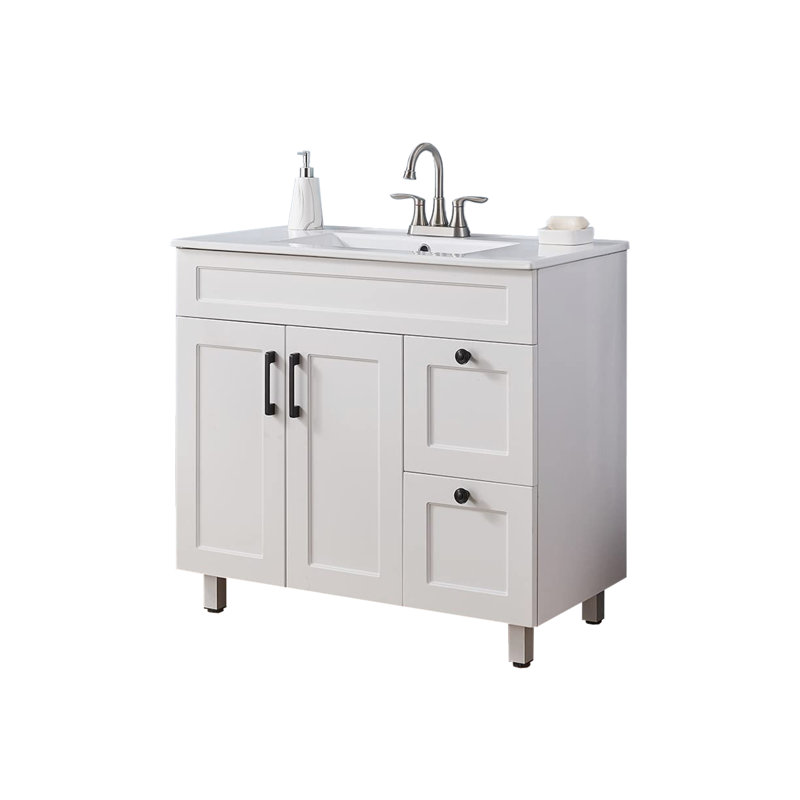 36'' Modern Free-Standing Bathroom Vanity With Ceramic Top, White