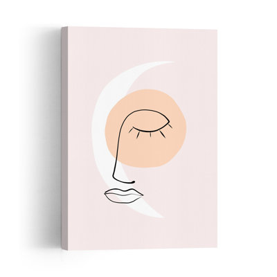 Dreaming Face Line Art Abstract Minimalist Modern Landscape Nature Wall Art Print 1 Piece Wrapped Canvas Wall Art