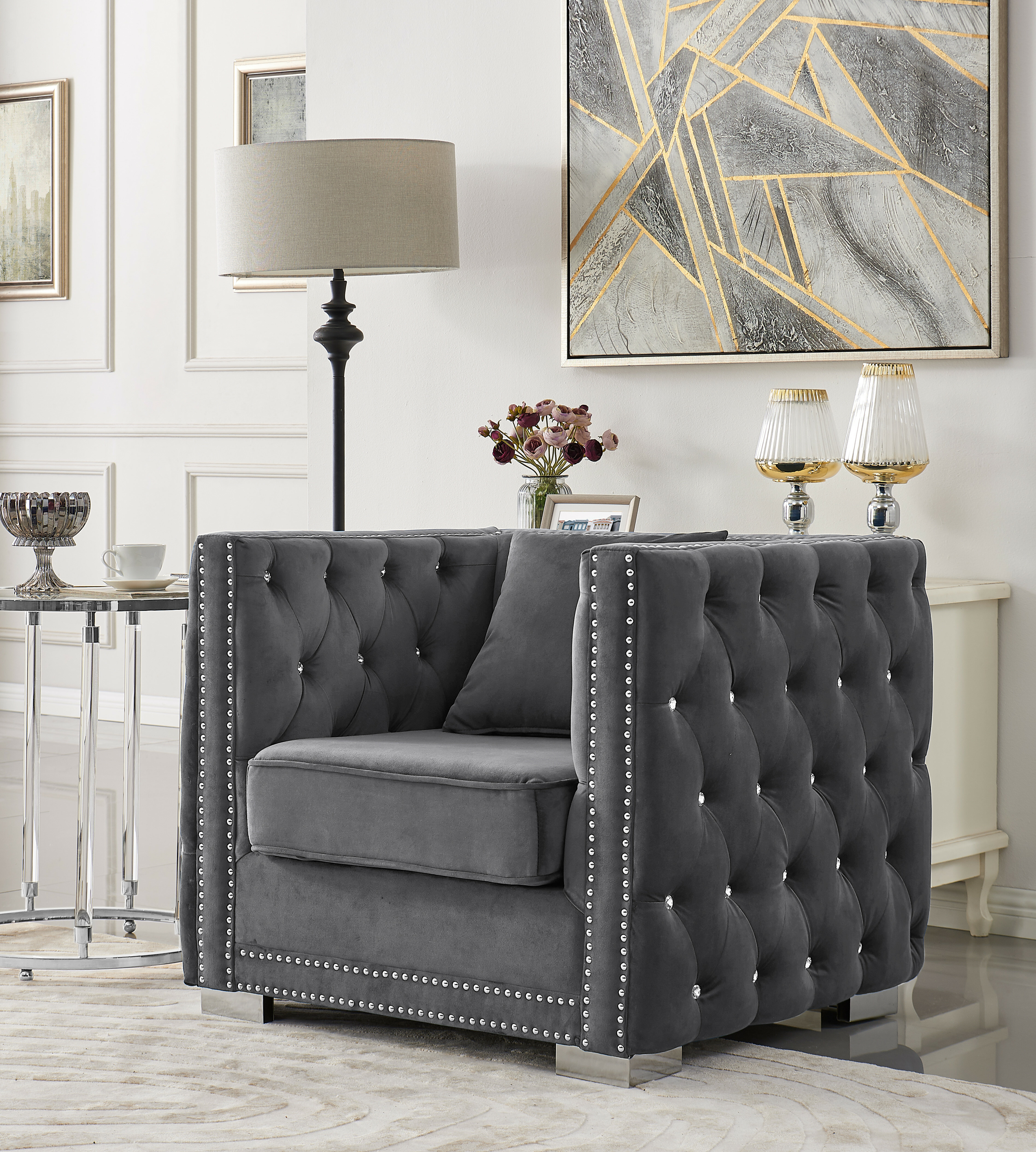 Silver crushed online velvet armchair