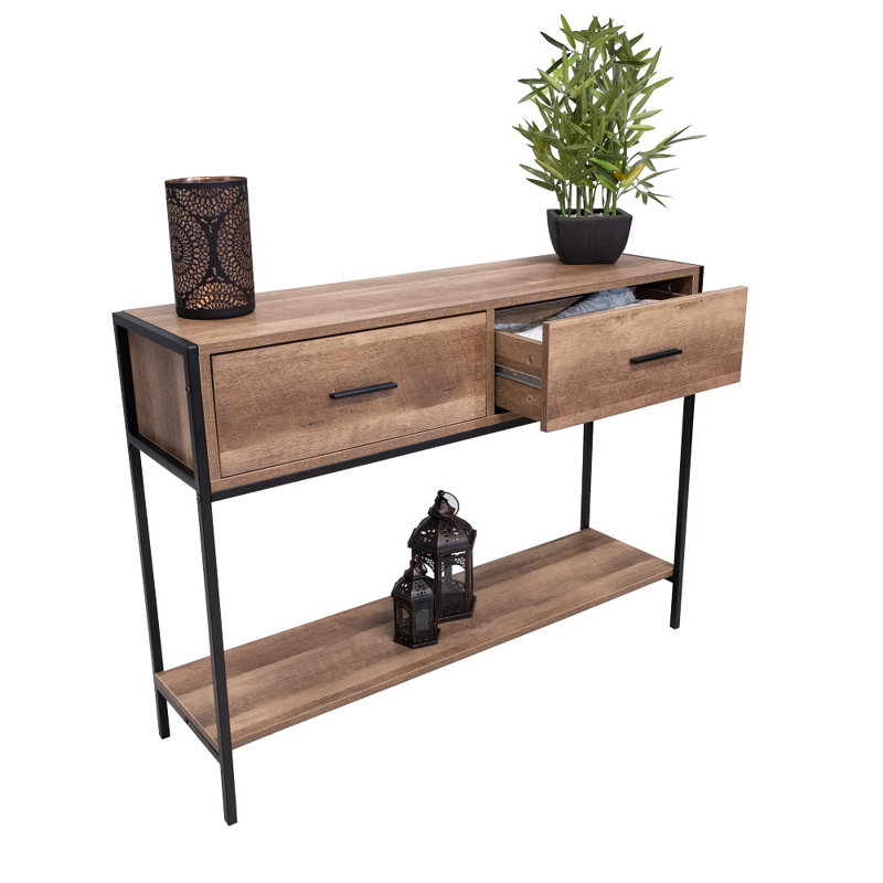 Esteban 2 Drawer Console Hallway Table. Industrial Style. Black Metal Frame.