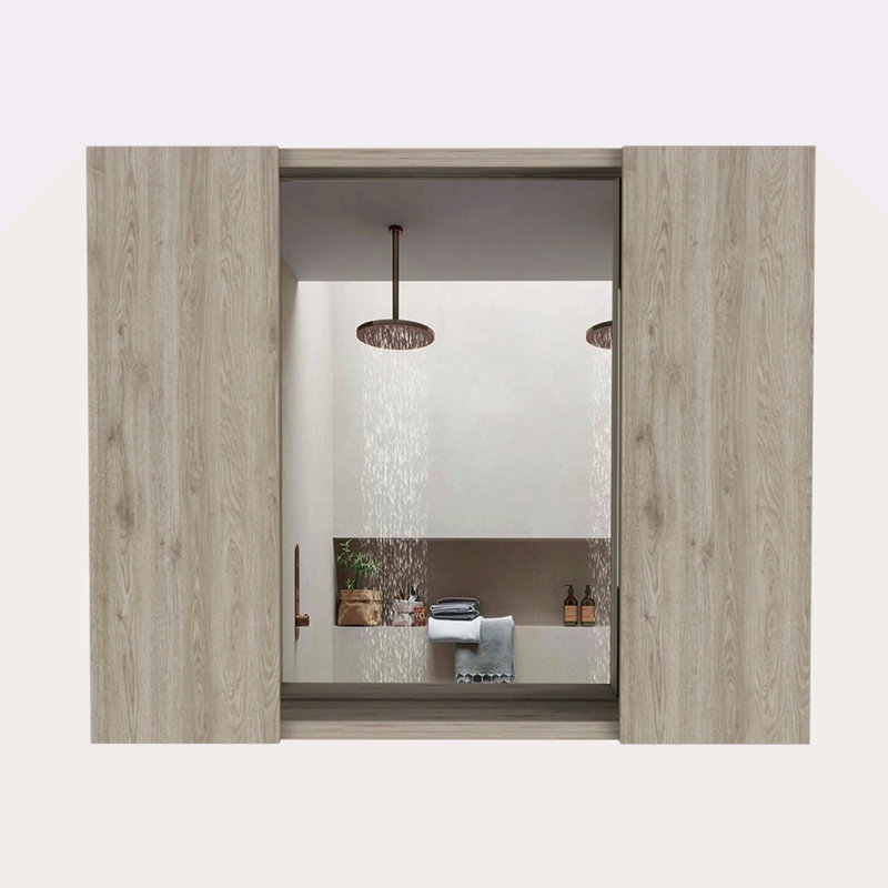 Pharmacie, miroir, porte double, une tablette extérieure, Gris