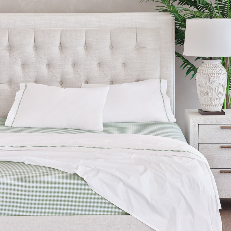 Malaya Egyptian Cotton Percale Gingham Sheet Set, Leaf, Full